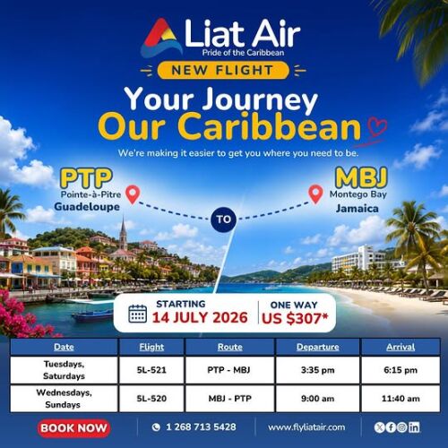 LIAT Air lanzará vuelos directos entre Guadalupe y Jamaica en julio