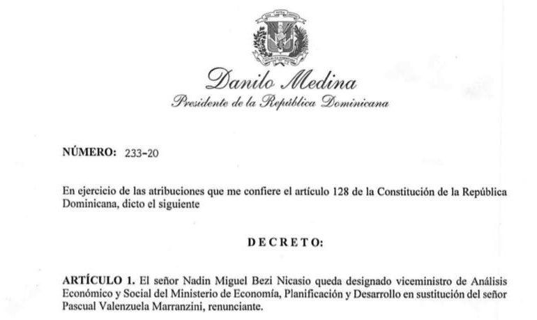 Danilo Medina designa nuevo viceministro de Economía