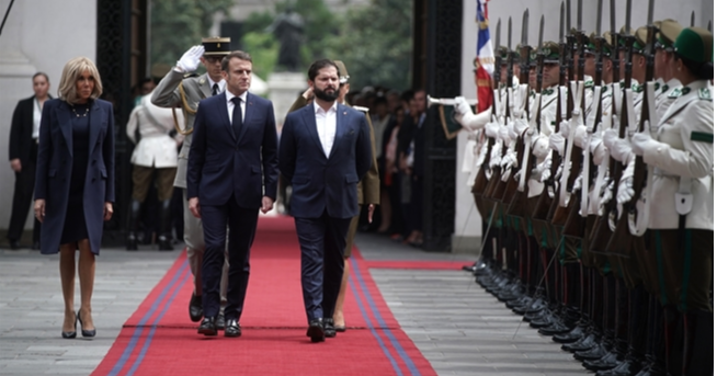 Presidente Boric recibe en el Palacio de La Moneda al Presidente de Francia Emmanuel Macron