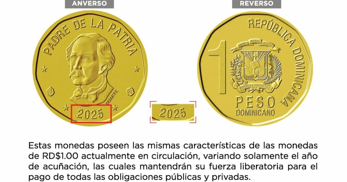 BCRD pondrá en circulación monedas de RD$1 del 2025 desde el 24 de abril