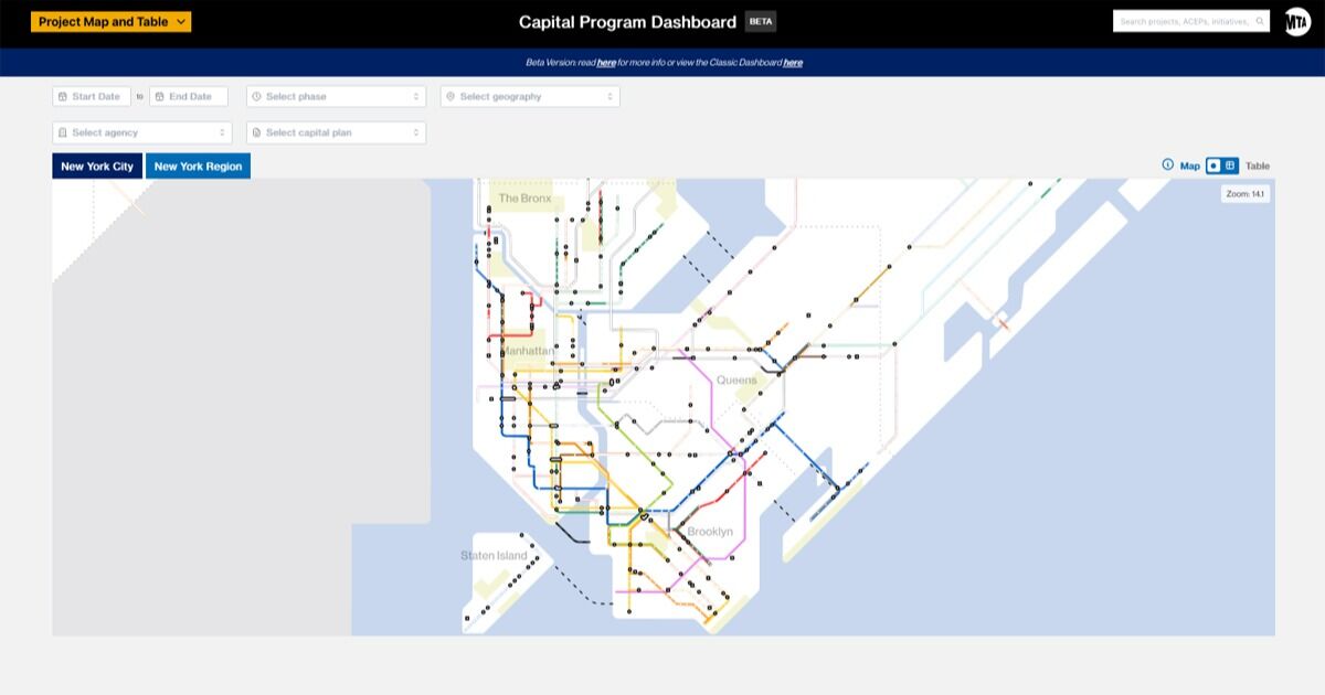 El sitio web de la MTA de Nueva York facilita el seguimiento de proyectos de capital