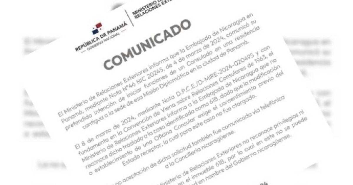 Panamá niega establecimiento de Consulado nicaragüense
