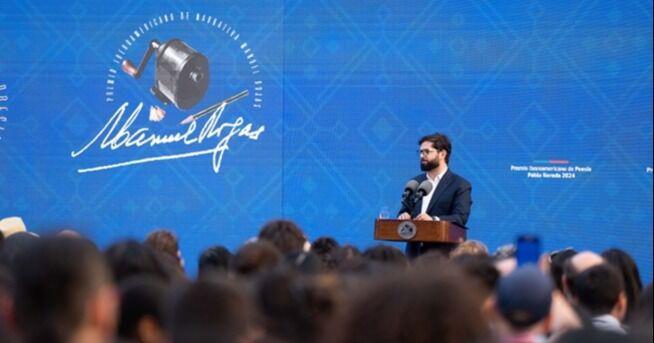 Presidente de la República, Gabriel Boric Font, encabeza la ceremonia de entrega del Premio Iberoamericano Manuel Rojas 2023 y del Premio Iberoamericano Pablo Neruda 2024